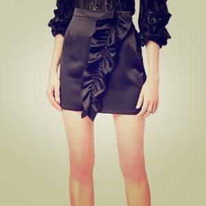 Silky Black Ruffle Mini Skirt! Size XS